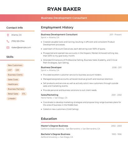 Business Development Consultant Resume