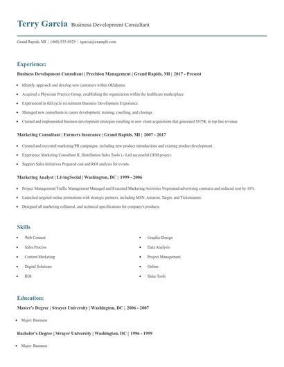 Business Development Consultant Resume