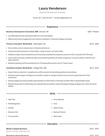 Business Development Consultant Resume