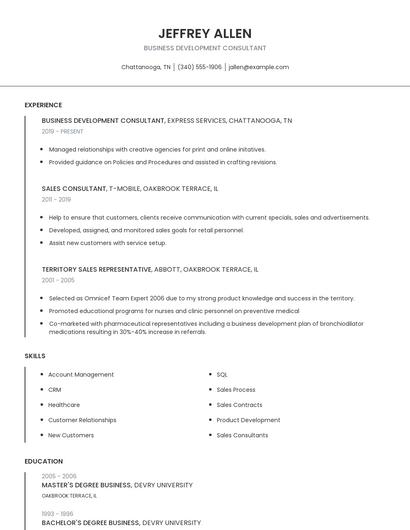 Business Development Consultant Resume