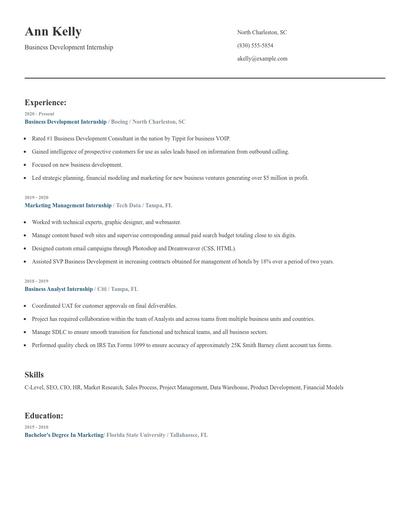 Business Development Internship Resume