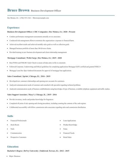 Business Development Officer Resume