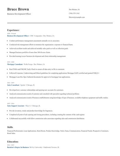 Business Development Officer Resume