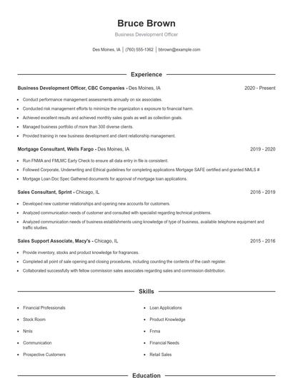 Business Development Officer Resume