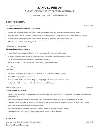 Business Development & Recruiting Manager Resume