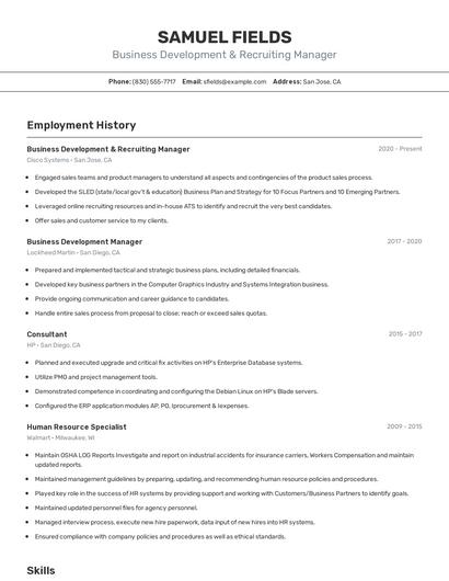 Business Development & Recruiting Manager Resume
