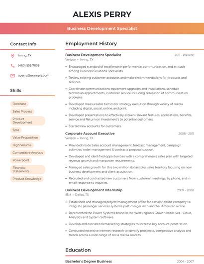 Business Development Specialist Resume