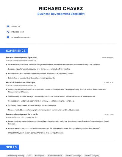 Business Development Specialist Resume