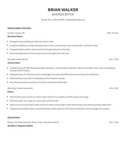 Business Editor Resume