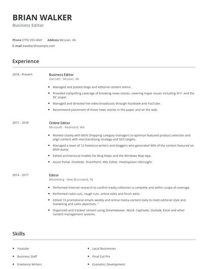 Business Editor Resume