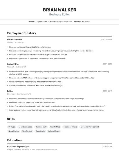 Business Editor Resume