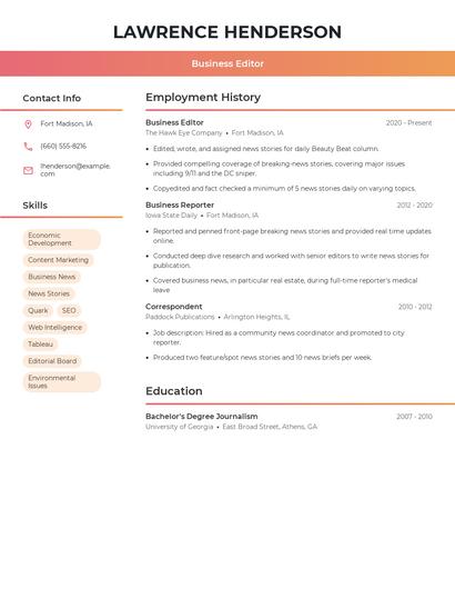 Business Editor Resume