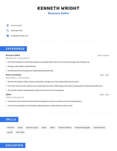 Business Editor Resume