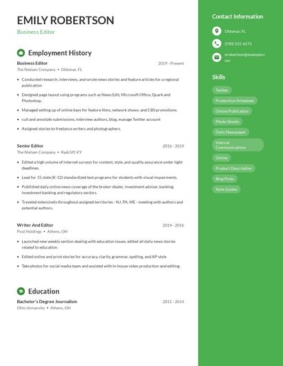 Business Editor Resume