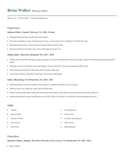Business Editor Resume