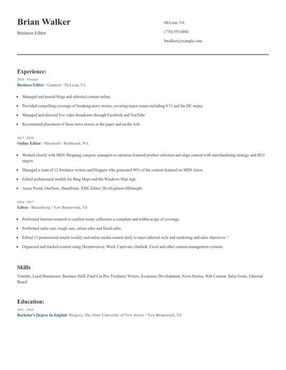 Business Editor Resume