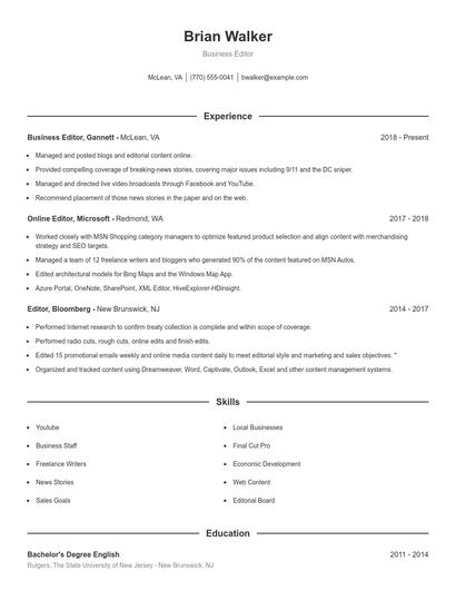 Business Editor Resume
