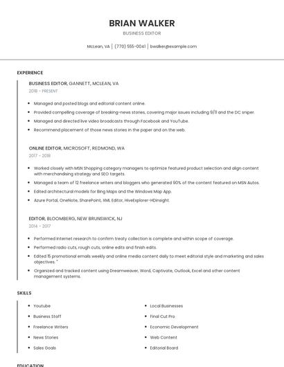 Business Editor Resume