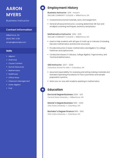 Business Instructor Resume
