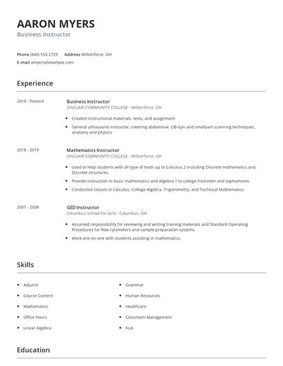 Business Instructor Resume