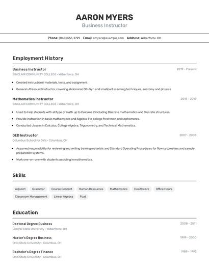 Business Instructor Resume