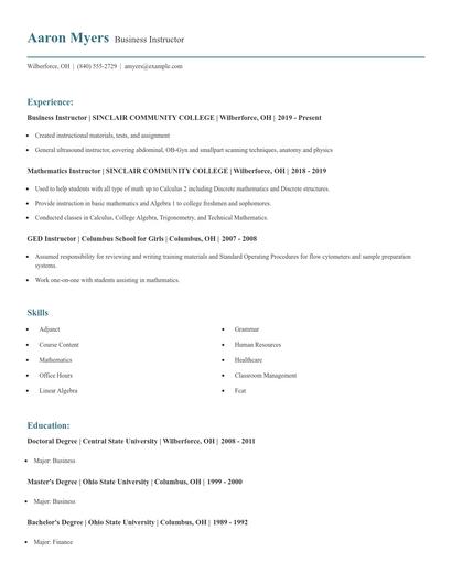 Business Instructor Resume