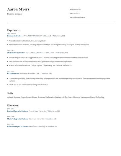Business Instructor Resume