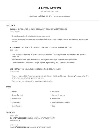 Business Instructor Resume