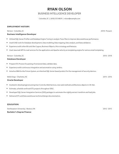 Business Intelligence Developer Resume