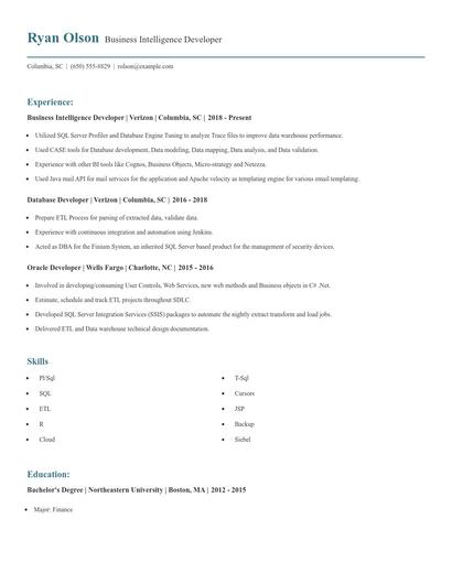 Business Intelligence Developer Resume