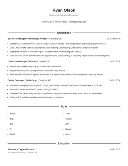 Business Intelligence Developer Resume
