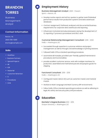 Business Management Analyst Resume