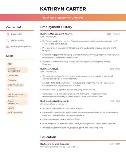 Business Management Analyst Resume