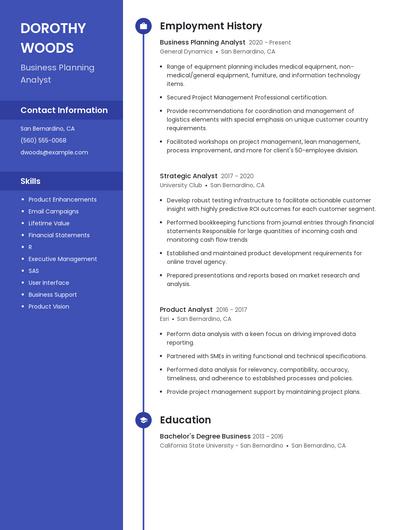 Business Planning Analyst Resume