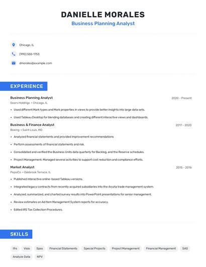 Business Planning Analyst Resume