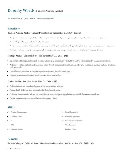 Business Planning Analyst Resume