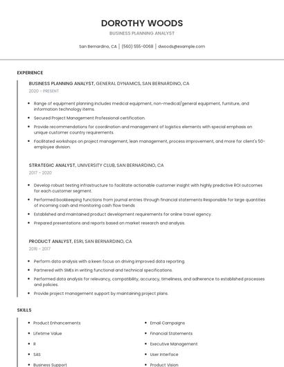 Business Planning Analyst Resume