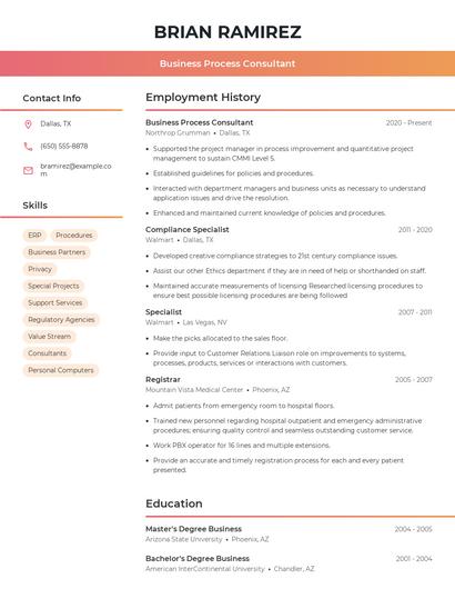 Business Process Consultant Resume
