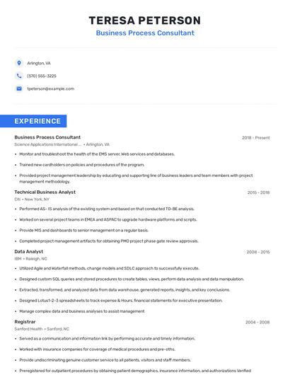 Business Process Consultant Resume
