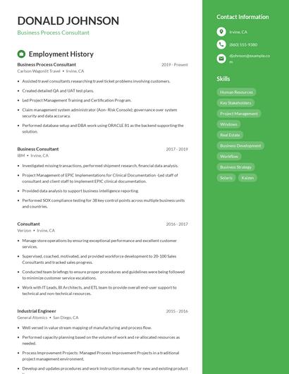 Business Process Consultant Resume