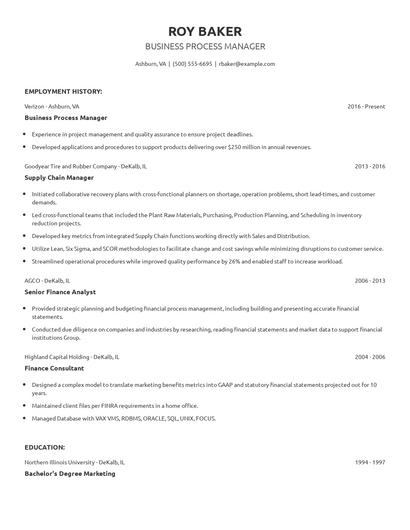 Business Process Manager Resume