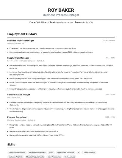 Business Process Manager Resume