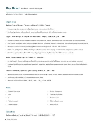 Business Process Manager Resume