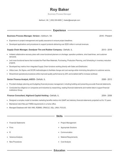 Business Process Manager Resume