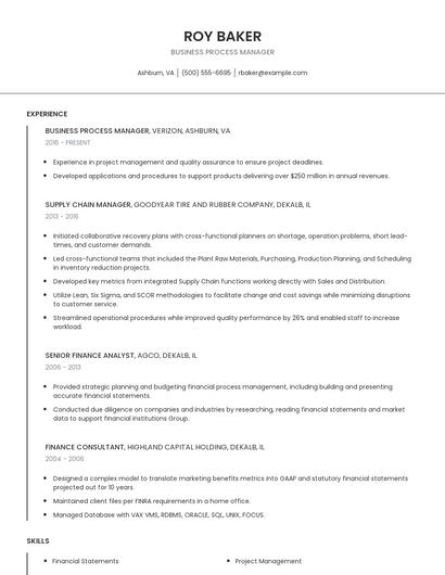 Business Process Manager Resume