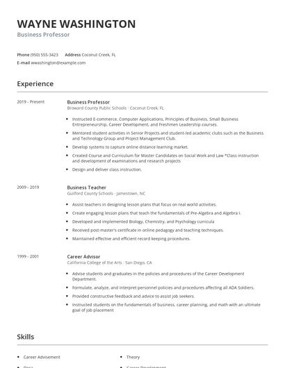 Business Professor Resume