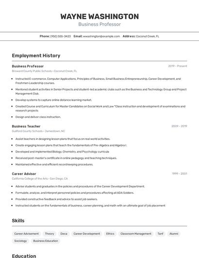 Business Professor Resume