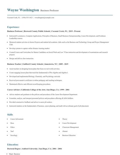 Business Professor Resume