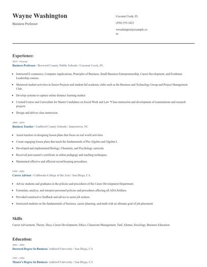 Business Professor Resume