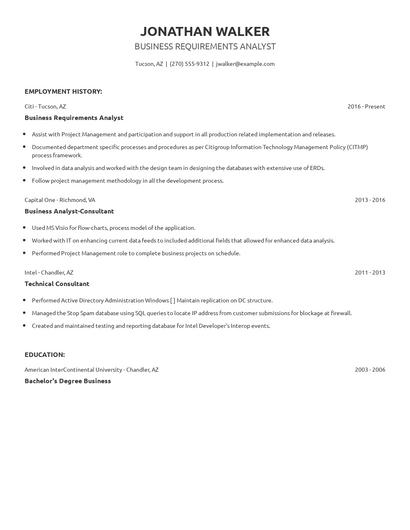 Business Requirements Analyst Resume